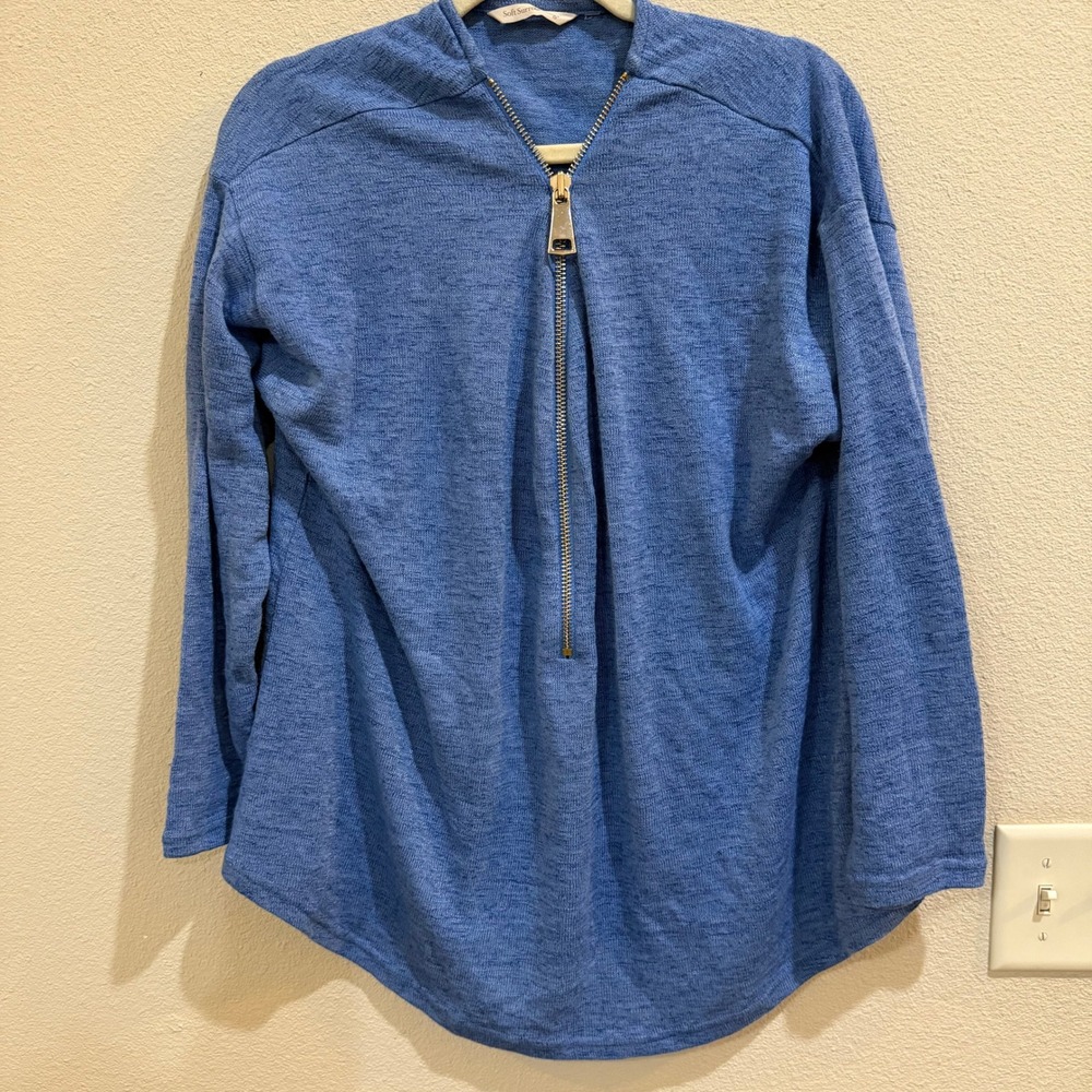 Soft Surroundings Blue Pullover Top Long Sleeve Zipper‎ Front Women's